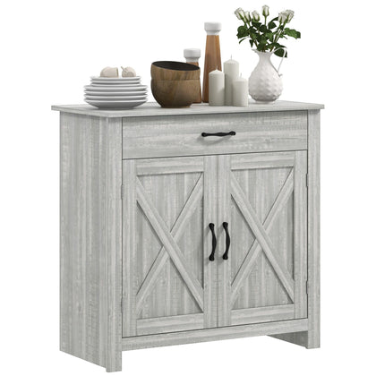 HOMCOM Farmhouse Sideboard Buffet Cabinet, Barn Door Coffee Bar Cabinet with Drawer and Adjustable S