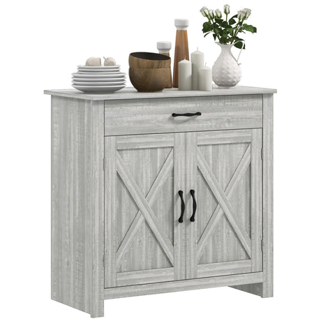 HOMCOM Farmhouse Sideboard Buffet Cabinet, Barn Door Coffee Bar Cabinet with Drawer and Adjustable S