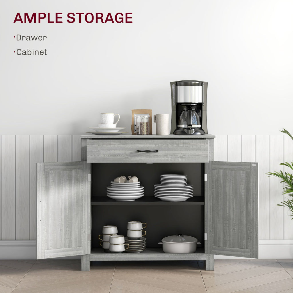HOMCOM Farmhouse Sideboard Buffet Cabinet, Barn Door Coffee Bar Cabinet with Drawer and Adjustable S