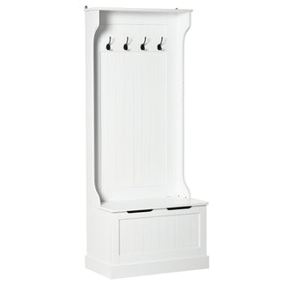 White Hall Tree with Coat Rack, Shoe Storage, and Bench