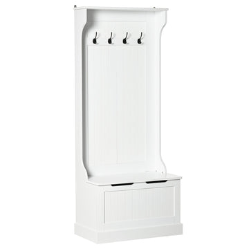 White Hall Tree with Coat Rack, Shoe Storage, and Bench