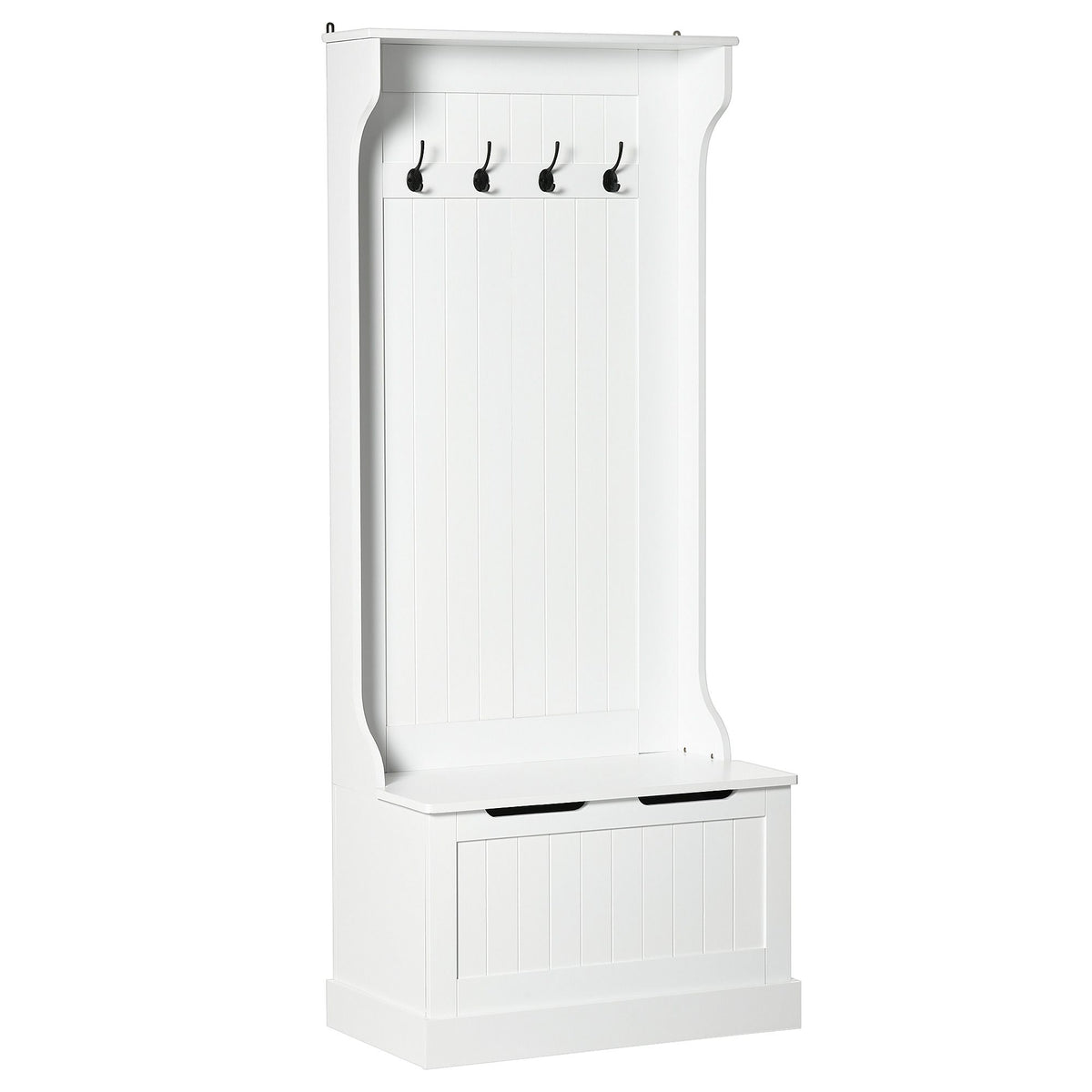 White Hall Tree with Coat Rack, Shoe Storage, and Bench