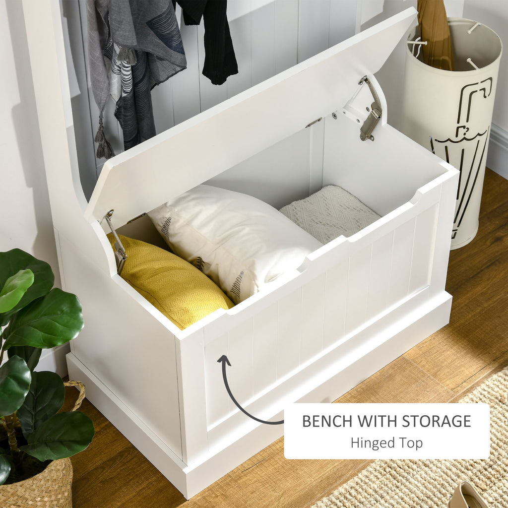 White Hall Tree with Coat Rack, Shoe Storage, and Bench