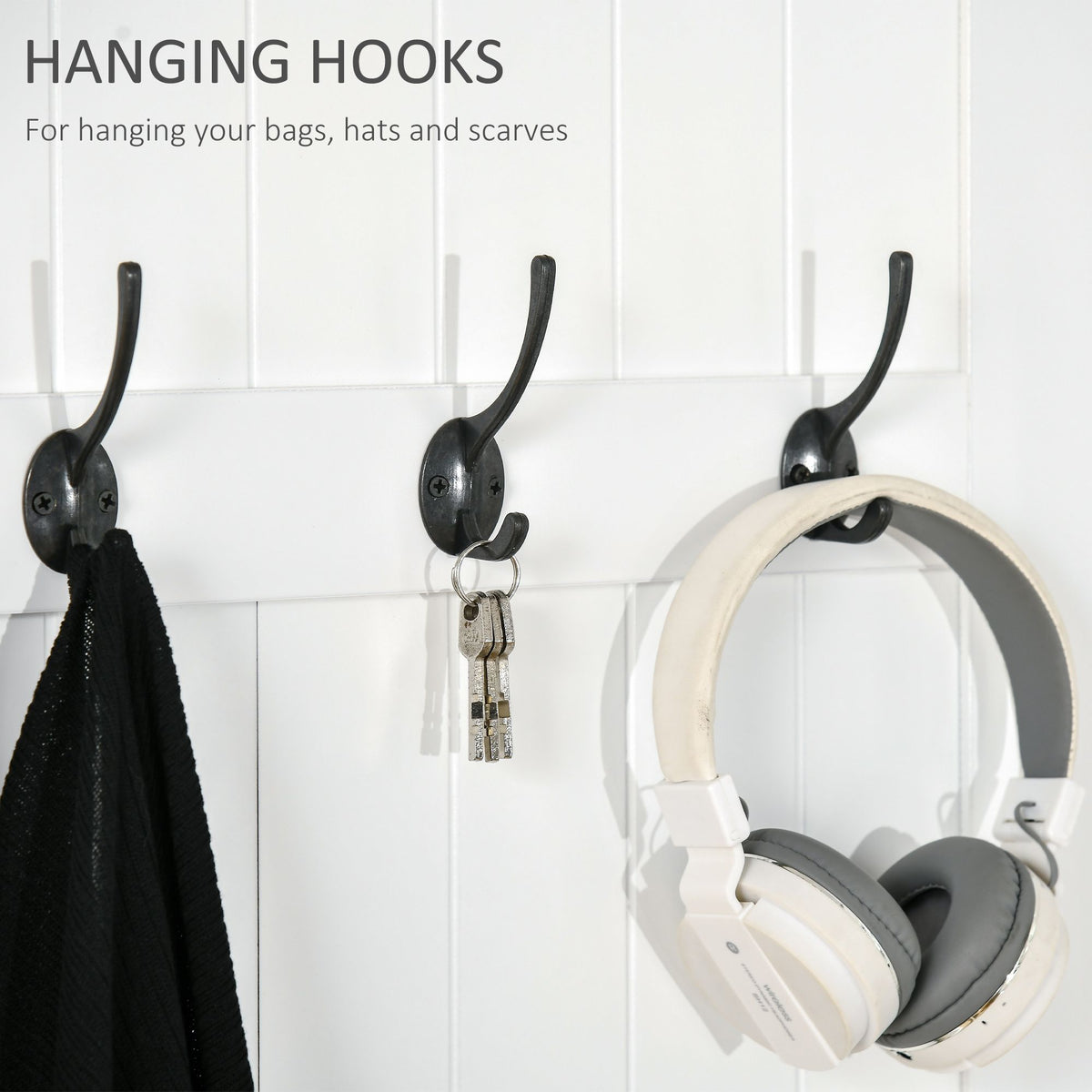 White Hall Tree with Coat Rack, Shoe Storage, and Bench