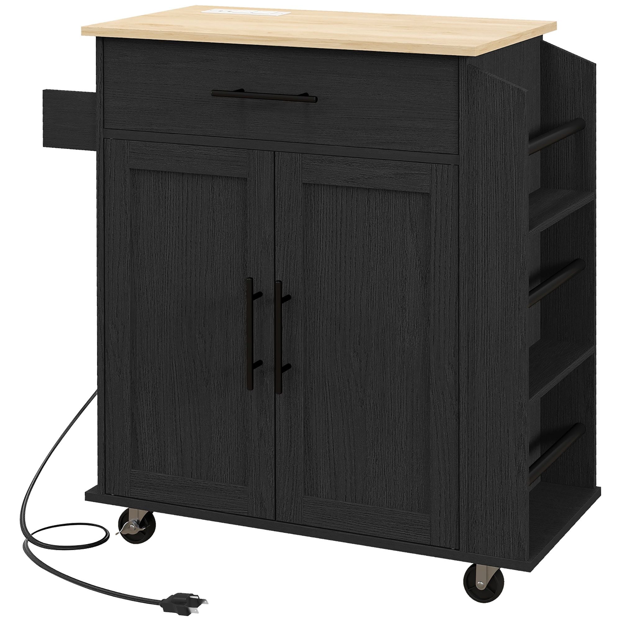 HOMCOM Kitchen Island with Storage, Rolling Kitchen Cart with AC Outlets and USB Ports