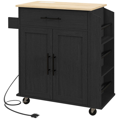 HOMCOM Kitchen Island with Storage, Rolling Kitchen Cart with AC Outlets and USB Ports