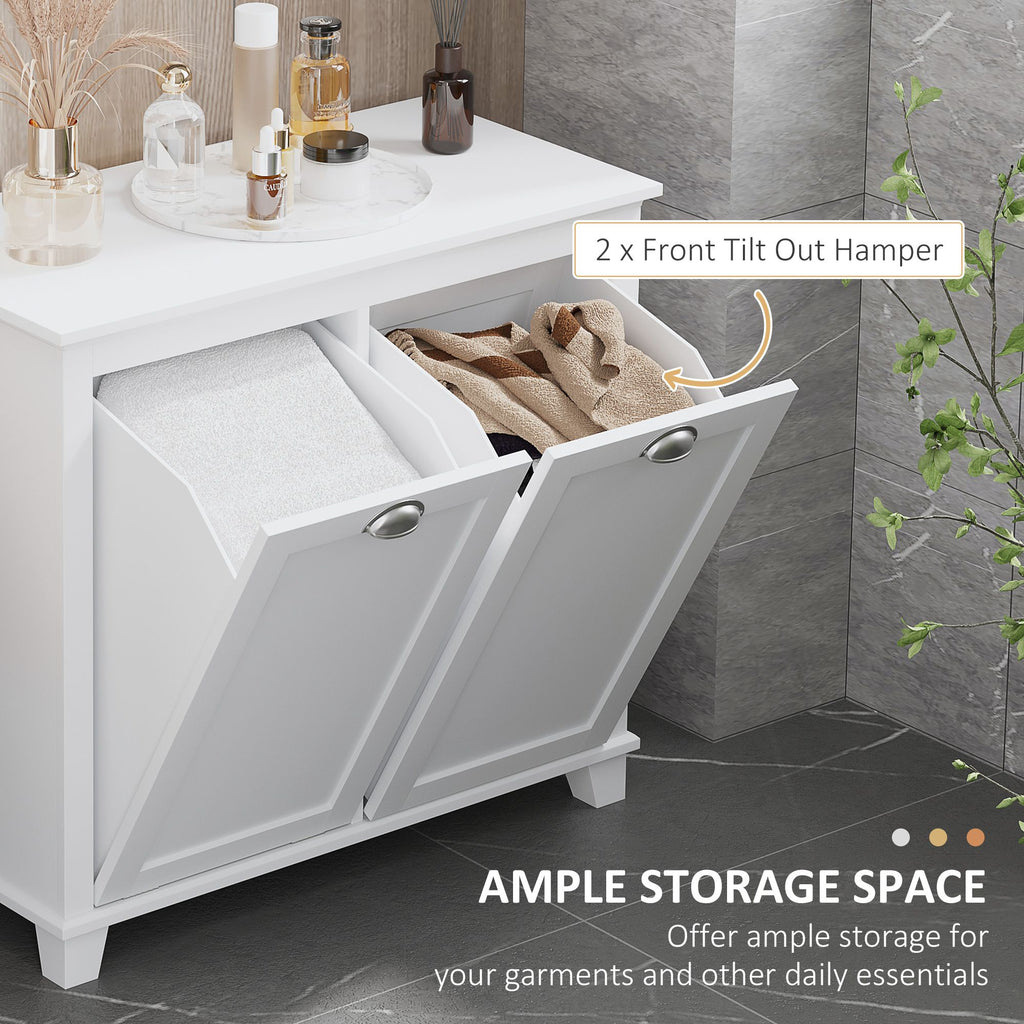 HOMCOM Tilt-Out Laundry Sorter Bathroom Cabinet with Two Storage Compartments