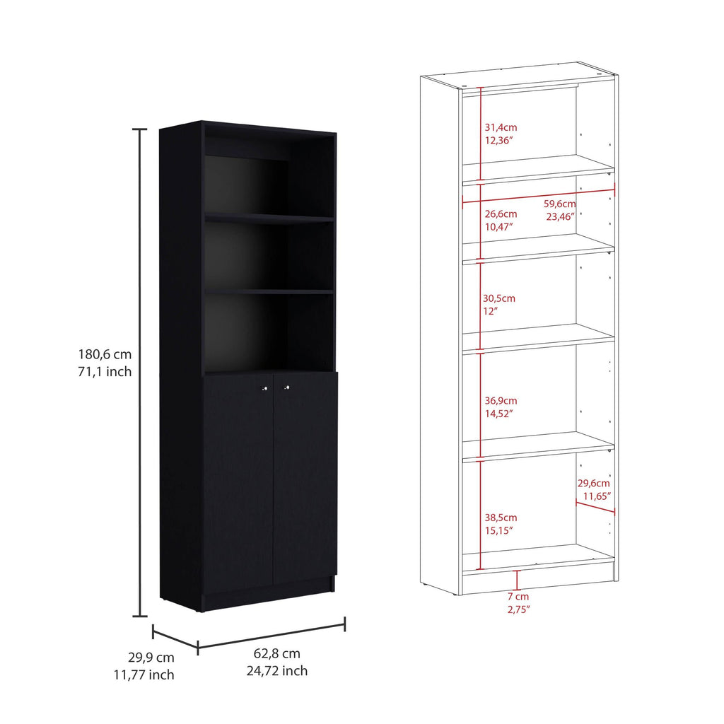 Home 2-Door Bookcase, Modern Storage Unit with Dual Doors and Multi-Tier Shelves