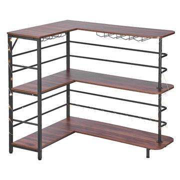 L-Shaped Wine Bar Cabinet with LED Light, 3-Tier Storage Shelves