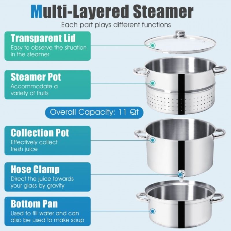 Premium Stainless Steel Fruit and Vegetable Juicer Steamer