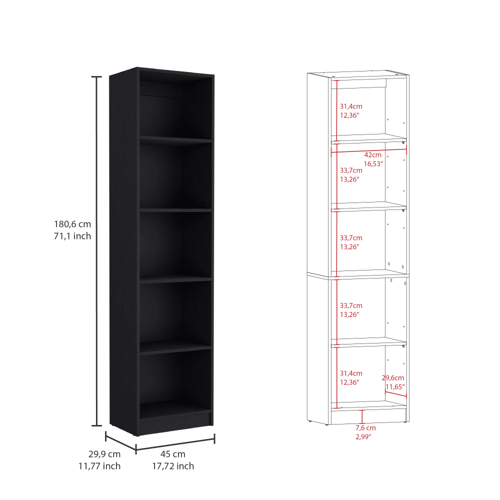 5-Tier Slim Bookcase for Home Office Organization