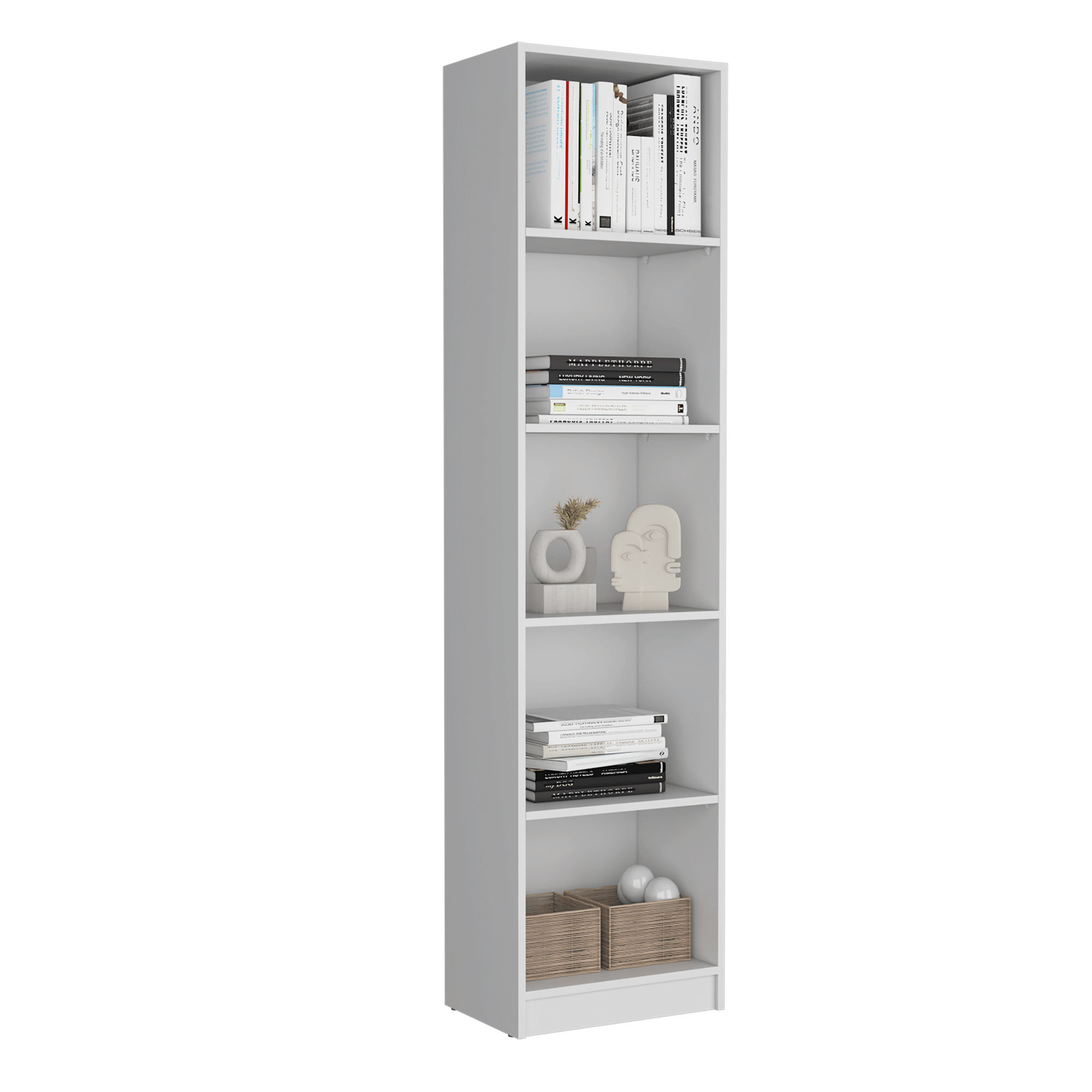 Home Xs Bookcase with 5-Tier Shelves and Slim Design -White -Office