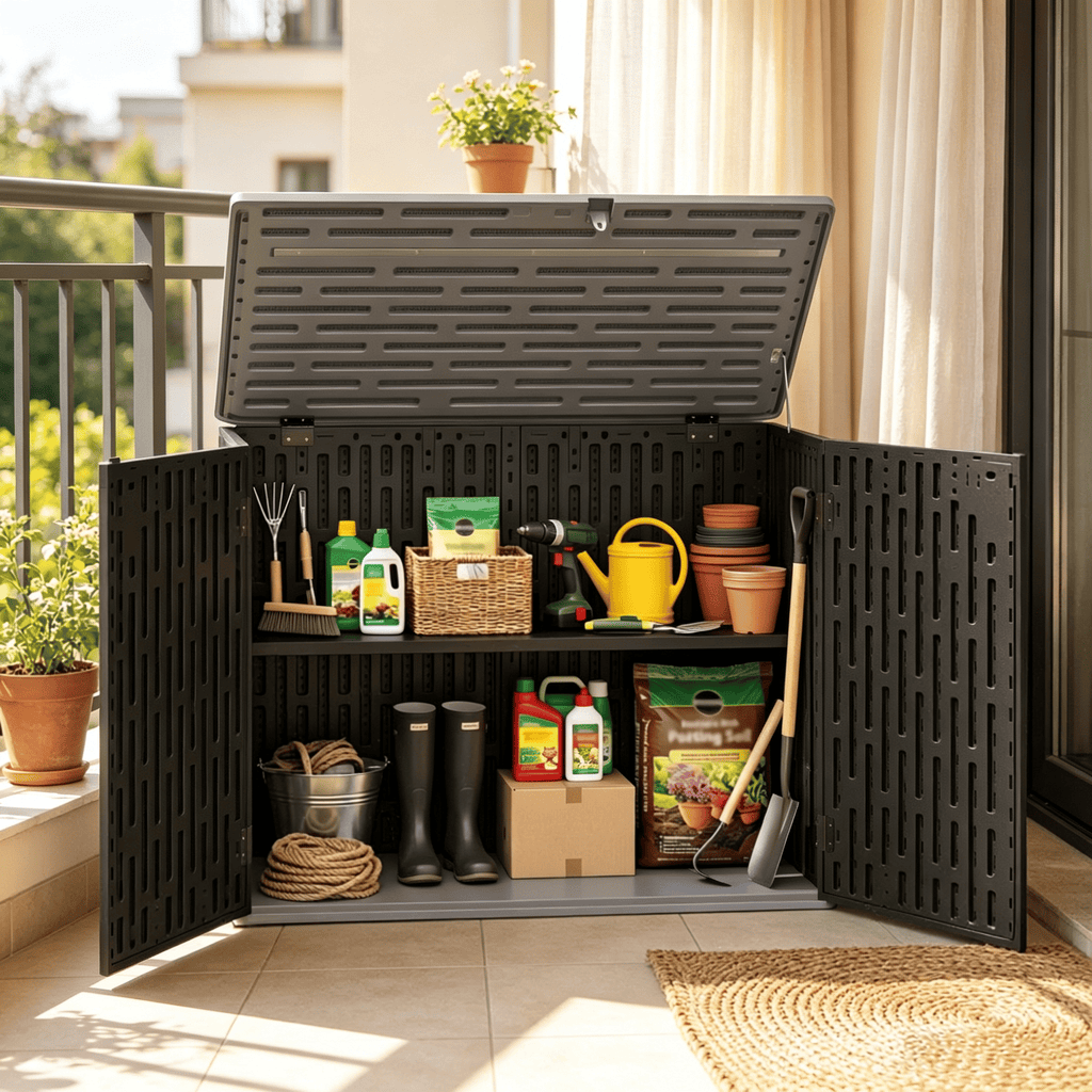 Horizontal Resin Storage Shed 20 Cu. with Adjustable Shelf Outdoor Garden Equipment Organizer Whit