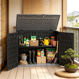 Horizontal Resin Storage Shed 20 Cu. with Adjustable Shelf Outdoor Garden Equipment Organizer Whit