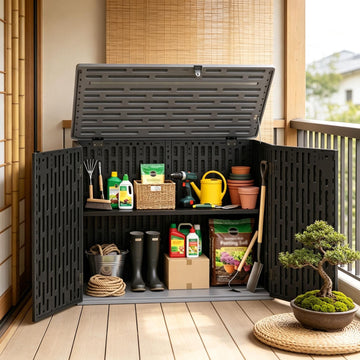 Horizontal Resin Storage Shed 20 Cu. with Adjustable Shelf Outdoor Garden Equipment Organizer Whit