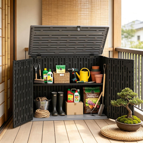 Horizontal Resin Storage Shed 20 Cu. with Adjustable Shelf Outdoor Garden Equipment Organizer Whit