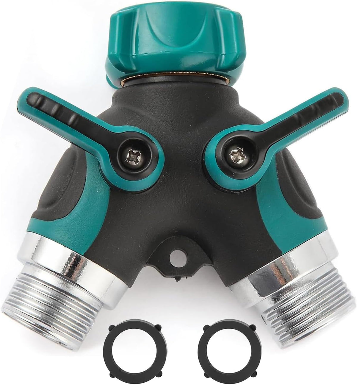 Two-Way Garden Hose Splitter with Extra Washers