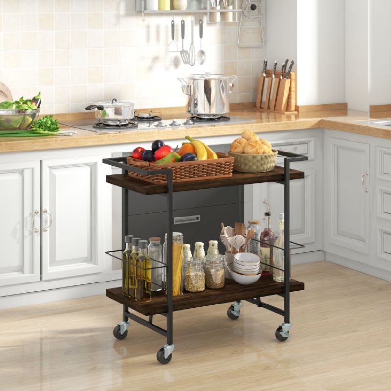 Classic Rustic Brown Bar Cart with Lockable Wheels