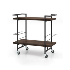 Classic Rustic Brown Bar Cart with Lockable Wheels
