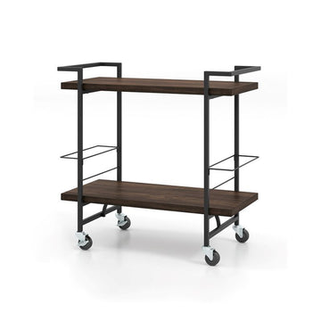 Classic Rustic Brown Bar Cart with Lockable Wheels