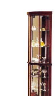 Huxley Cherry Finish Corner Curio Cabinet with Glass Doors and Shelves