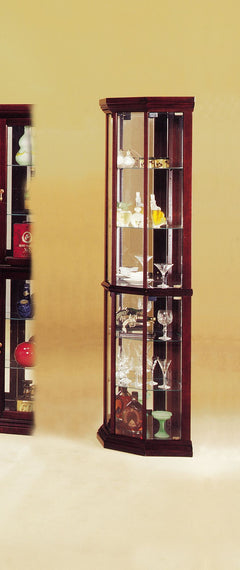 Huxley Cherry Finish Corner Curio Cabinet with Glass Doors and Shelves