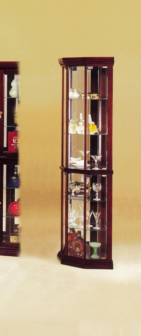 Huxley Cherry Finish Corner Curio Cabinet with Glass Doors and Shelves