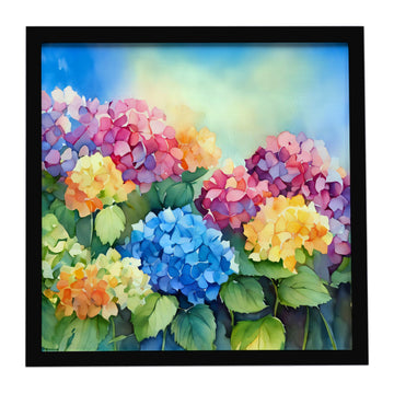 Hydrangeas Watercolor Framed Metal Wall Art