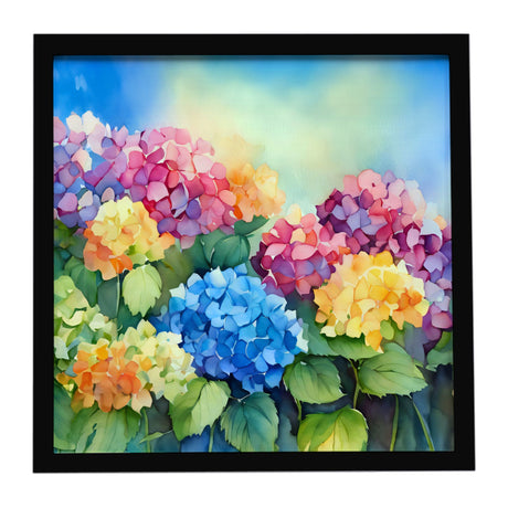 Hydrangeas Watercolor Framed Metal Wall Art