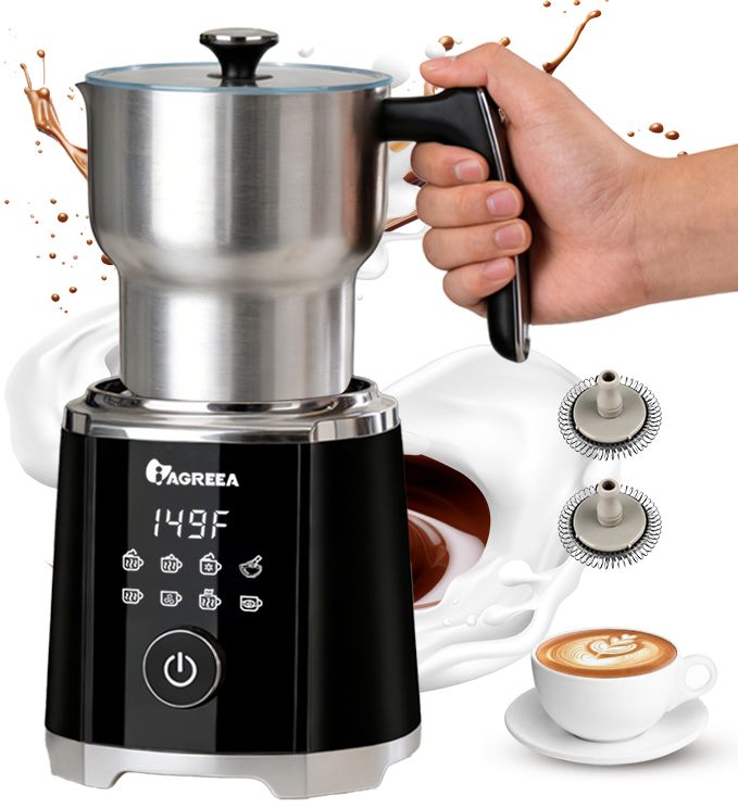 IAGREEA 8-in-1 Large Electric Milk Frother and Steamer for Hot & Cold Foam