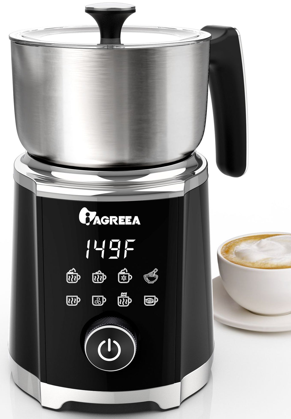 IAGREEA 8-in-1 Large Electric Milk Frother and Steamer for Hot & Cold Foam