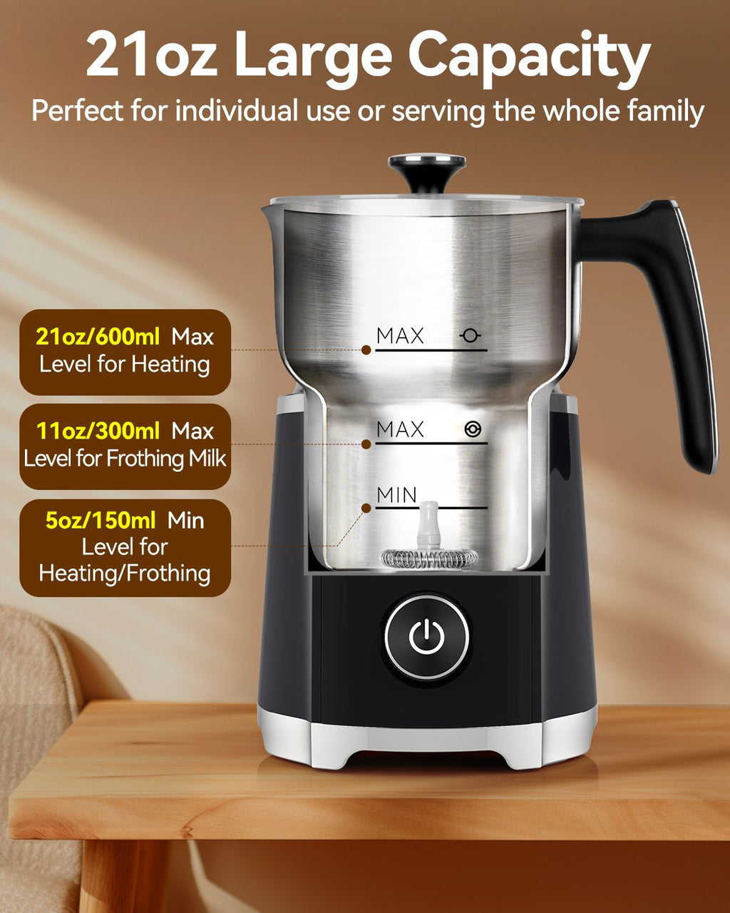 IAGREEA 8-in-1 Large Electric Milk Frother and Steamer for Hot & Cold Foam