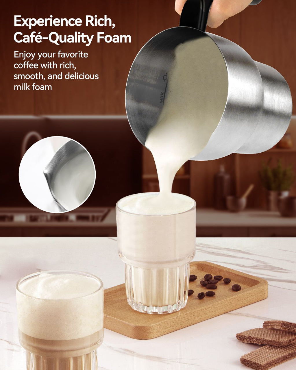 IAGREEA 8-in-1 Large Electric Milk Frother and Steamer for Hot & Cold Foam