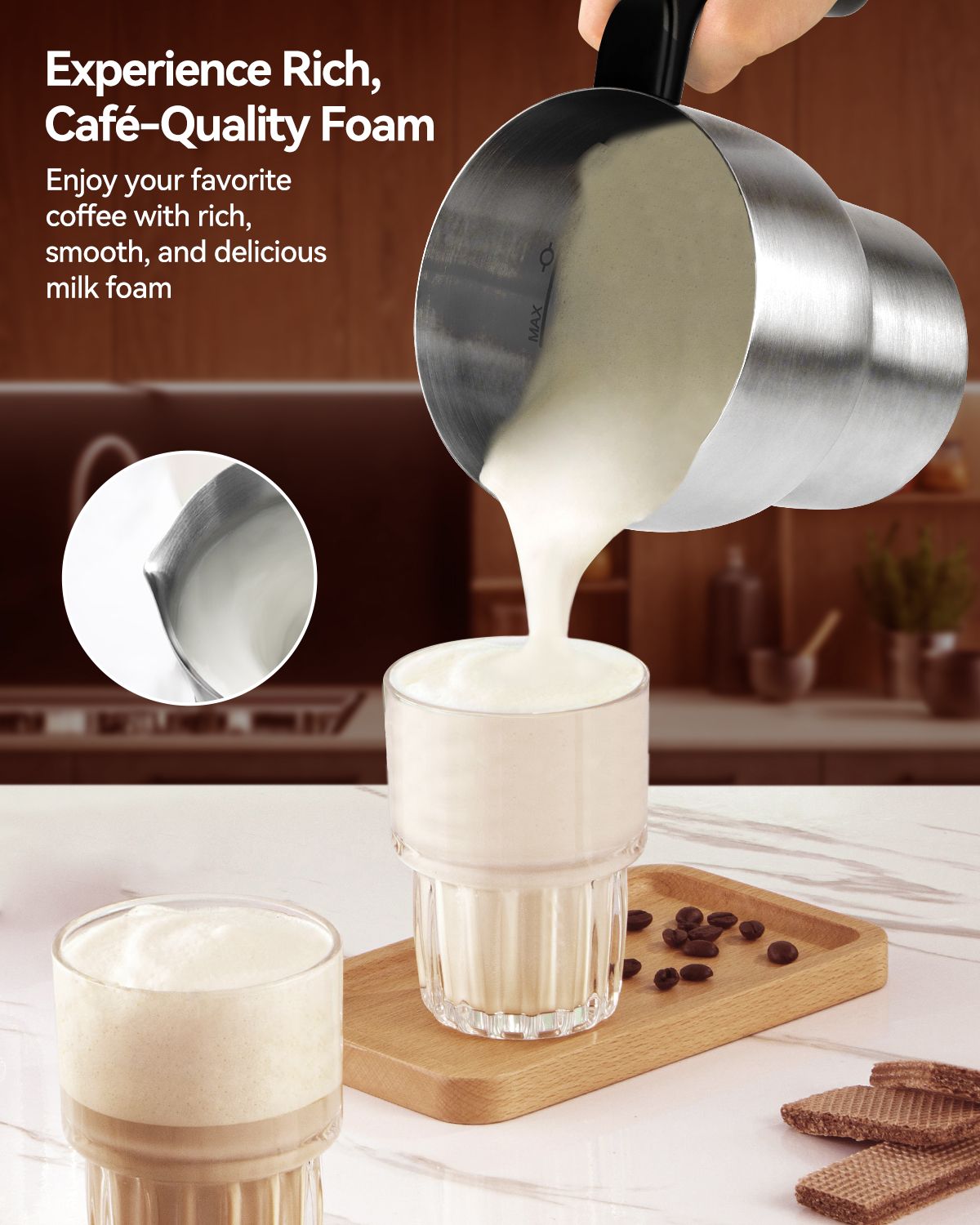 IAGREEA 8-in-1 Large Electric Milk Frother and Steamer for Hot & Cold Foam
