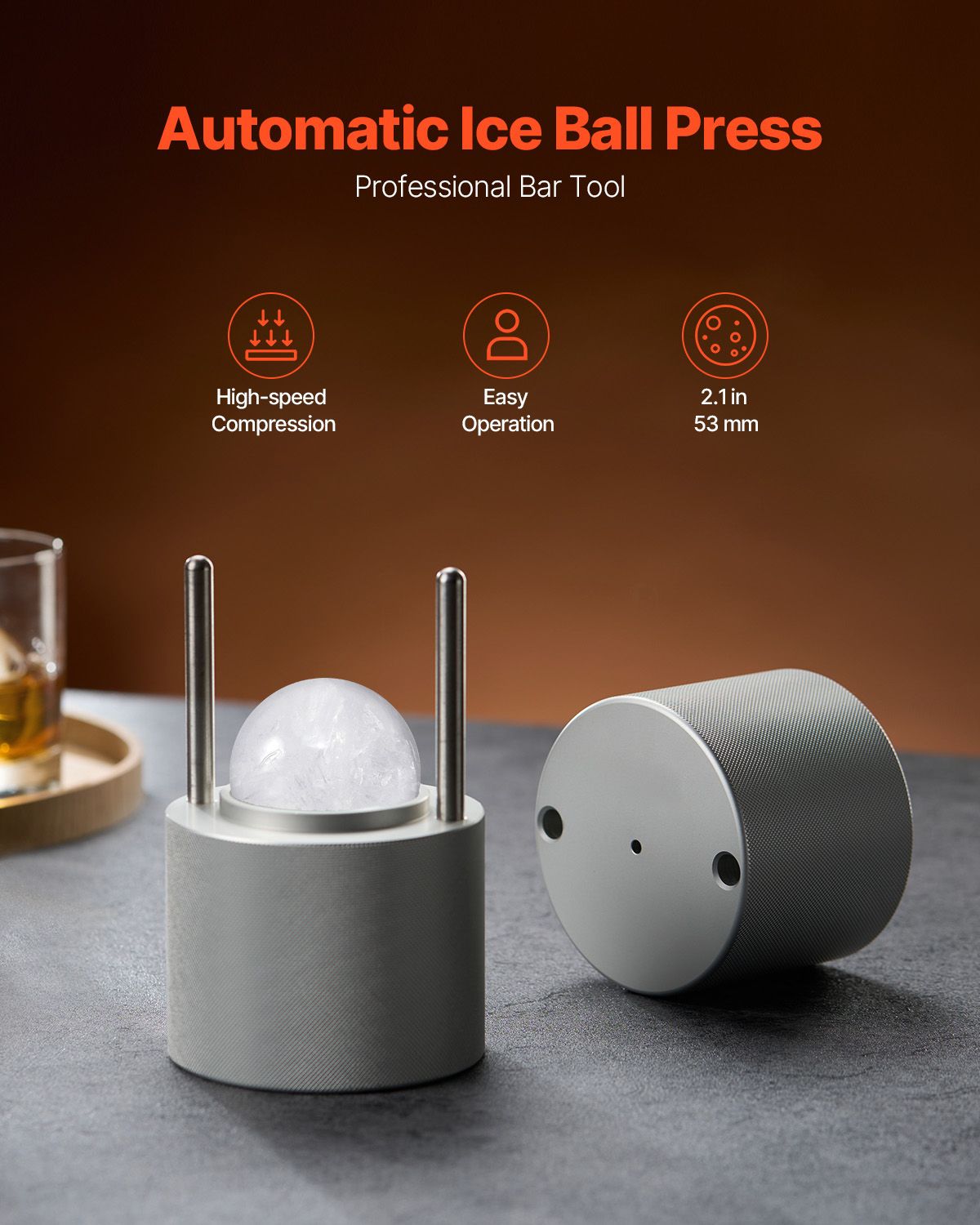 Gravity Ice Ball Press Kit with Tongs and Drip Tray