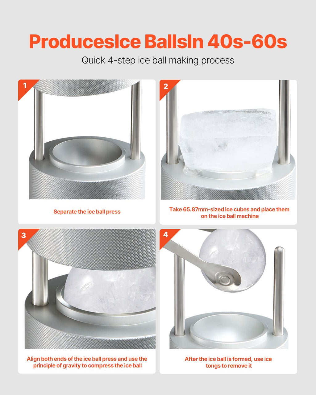 Gravity Ice Ball Press Kit with Tongs and Drip Tray