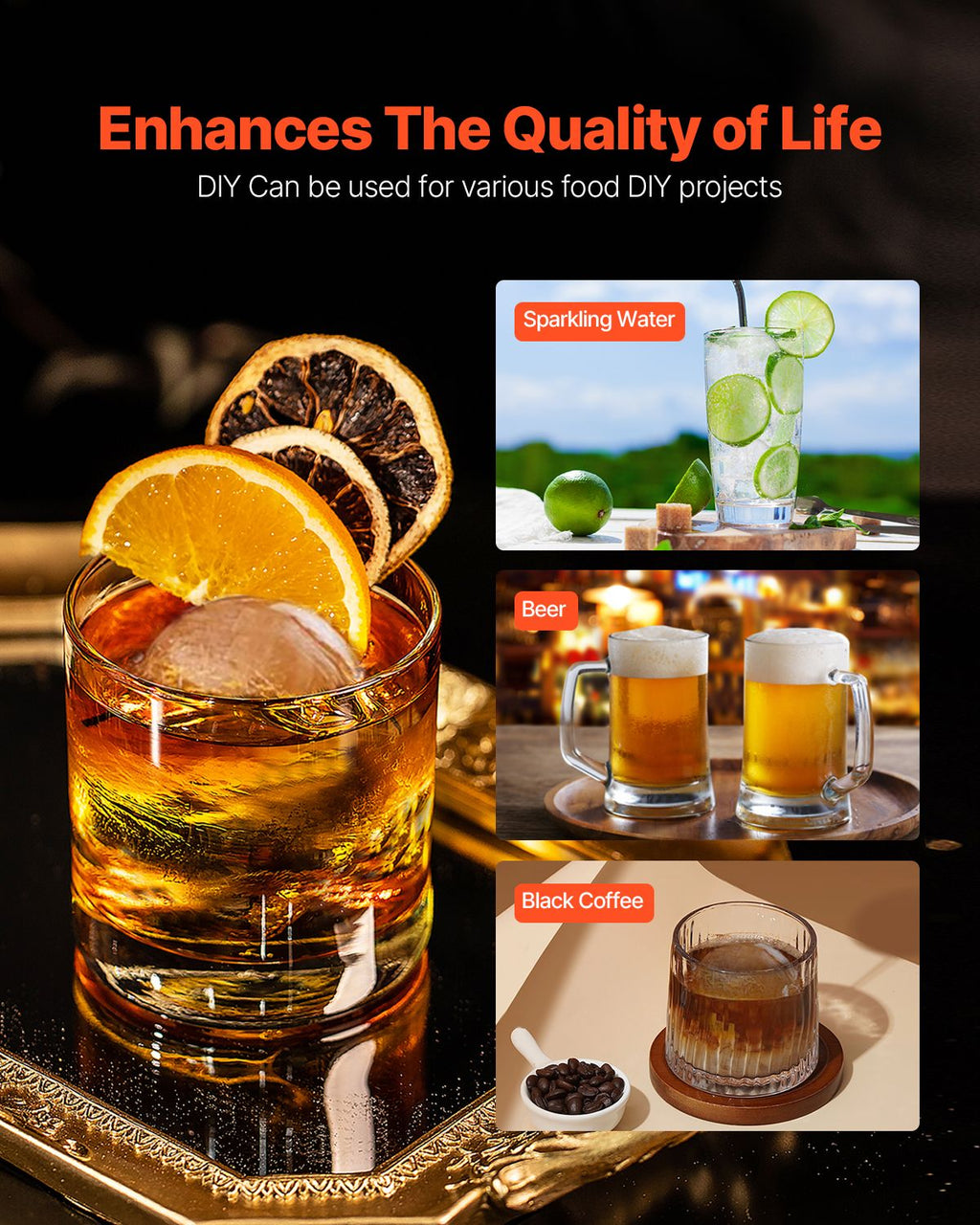 Gravity Ice Ball Press Kit with Tongs and Drip Tray