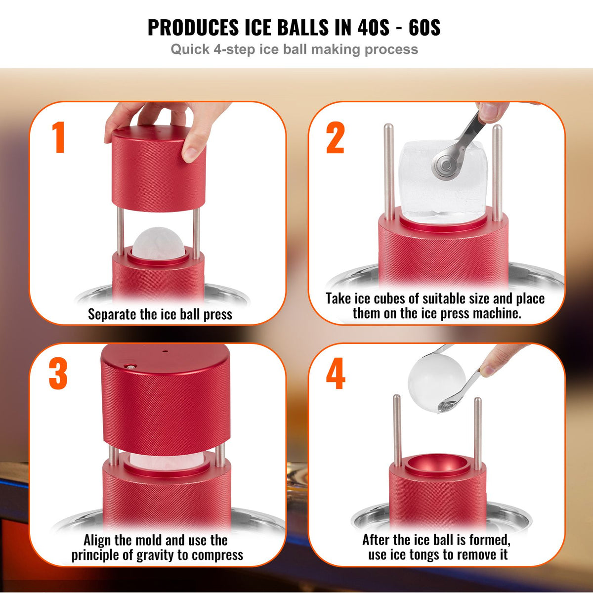 Red Ice Ball Press Kit with Tongs and Drip Tray