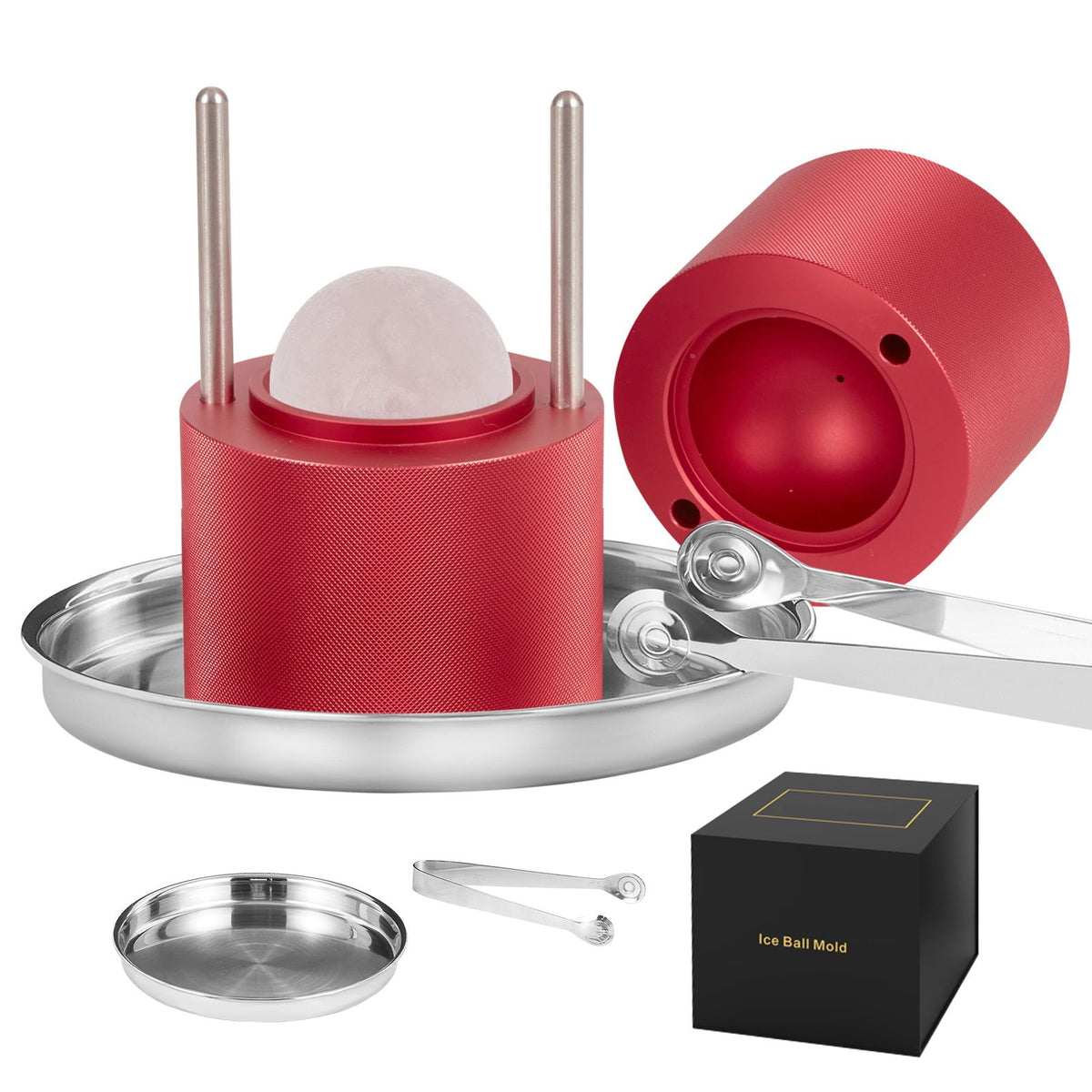 Red Ice Ball Press Kit with Tongs and Drip Tray