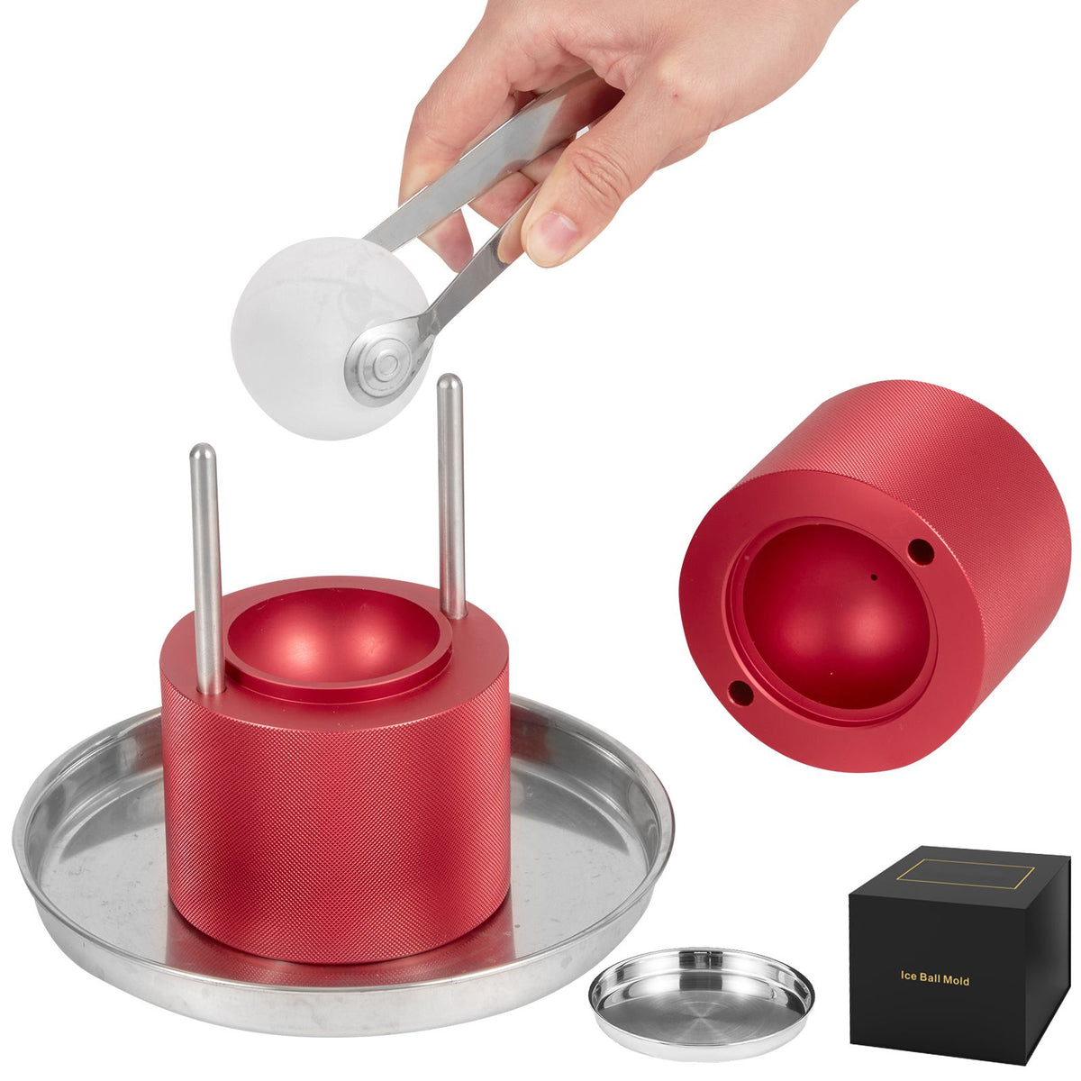 Red Ice Ball Press Kit with Tongs and Drip Tray