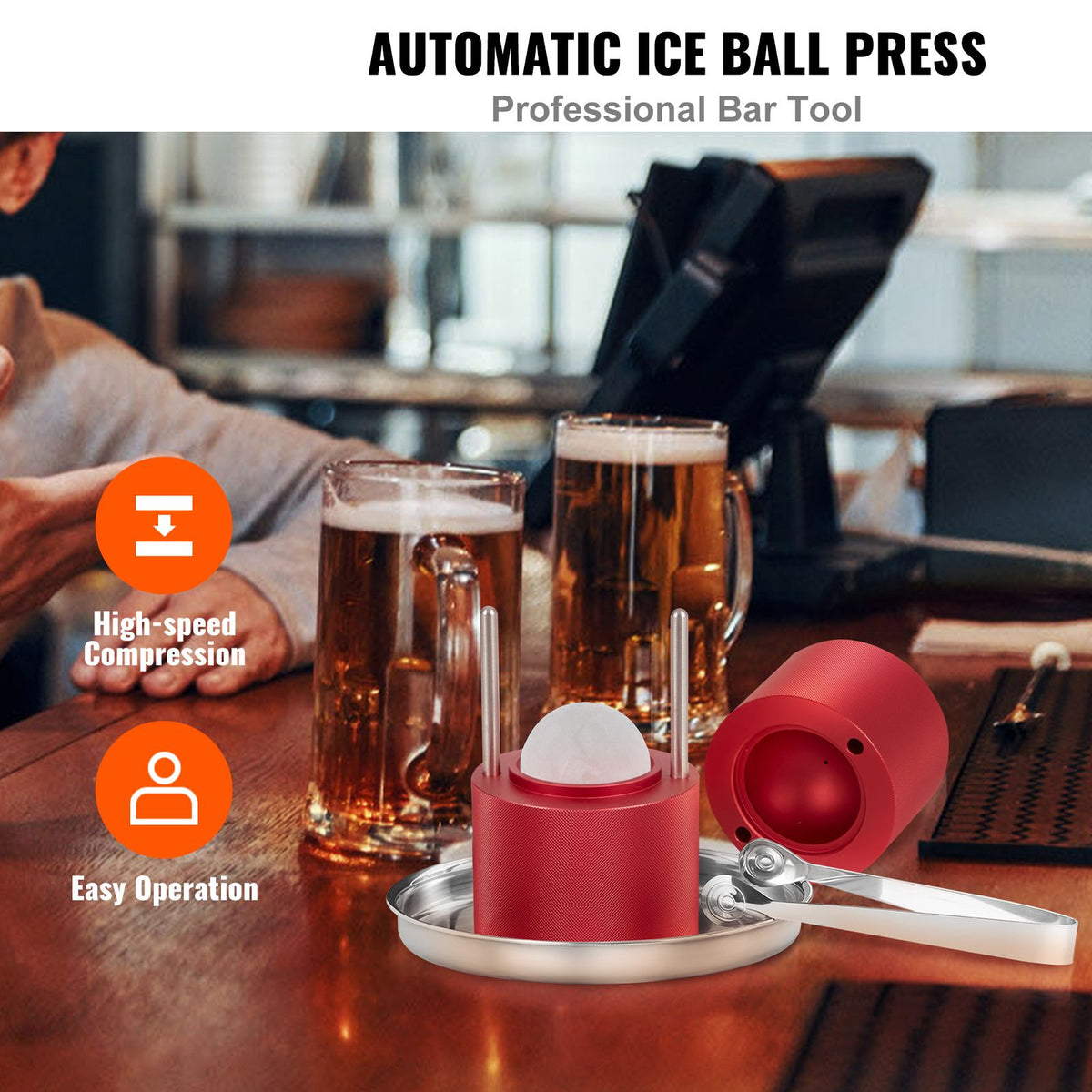 Red Ice Ball Press Kit with Tongs and Drip Tray