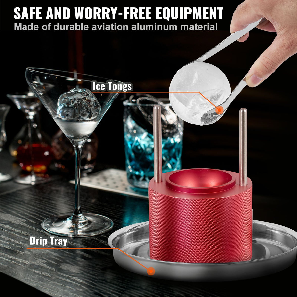 Red Ice Ball Press Kit with Tongs and Drip Tray