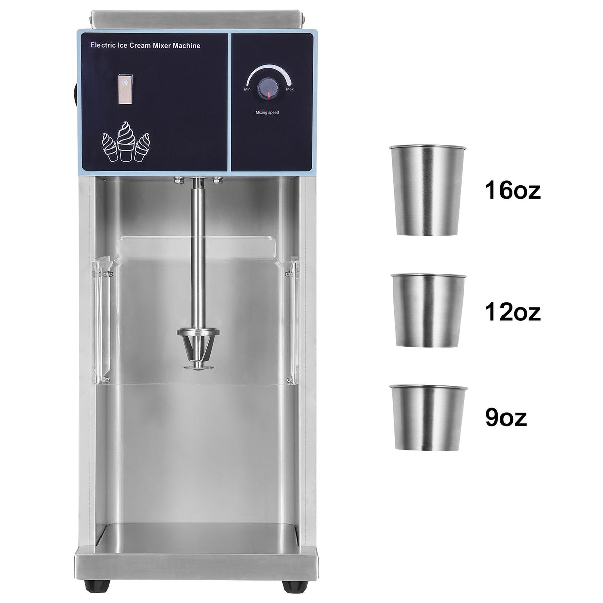 Ice Cream Blender with Stepless Speed Control and Matched Cup Rings