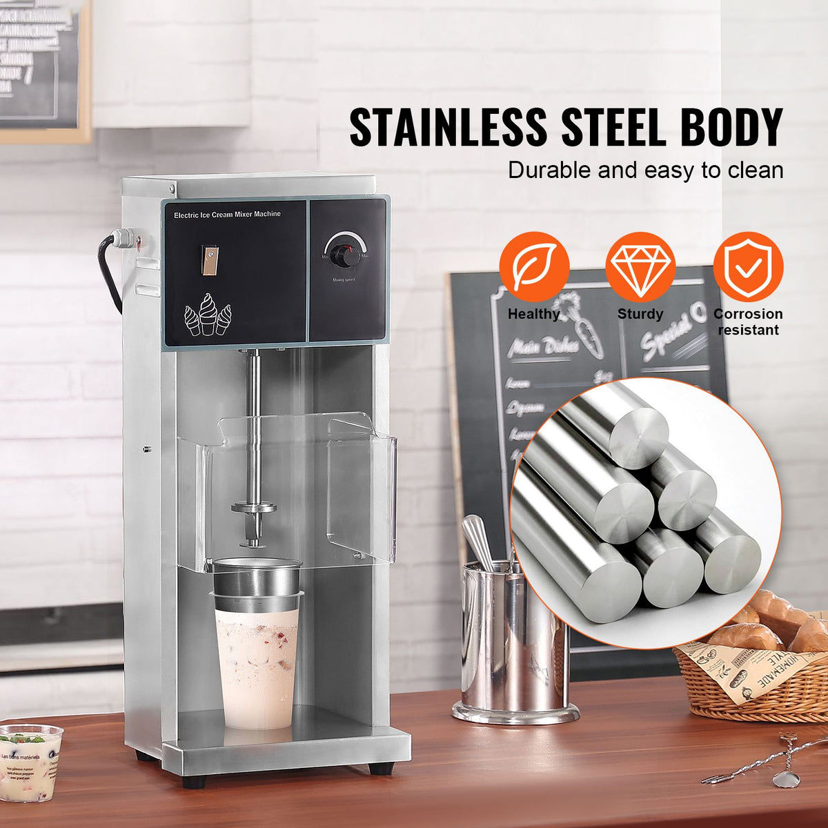 Ice Cream Blender with Stepless Speed Control and Matched Cup Rings