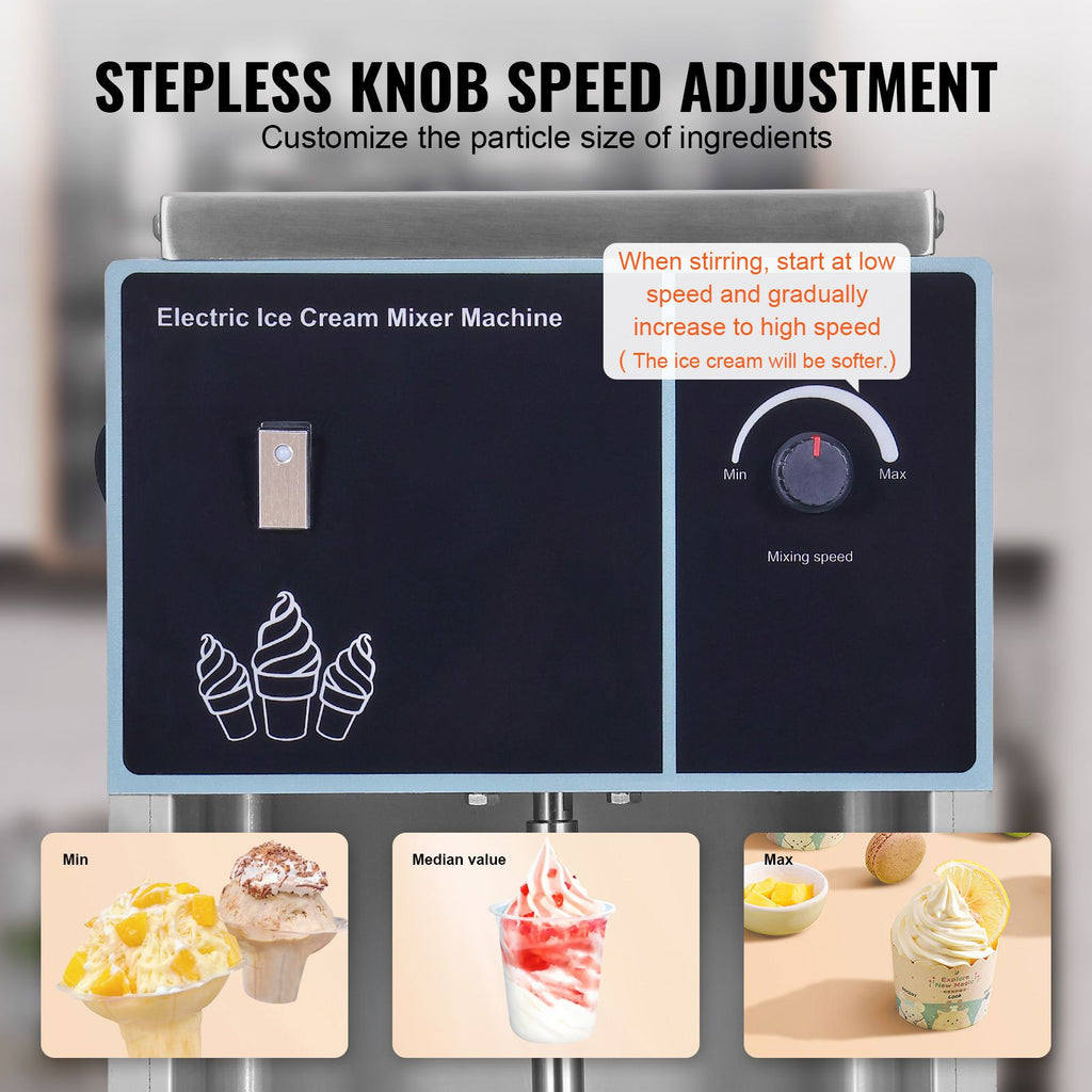 Ice Cream Blender with Stepless Speed Control and Matched Cup Rings