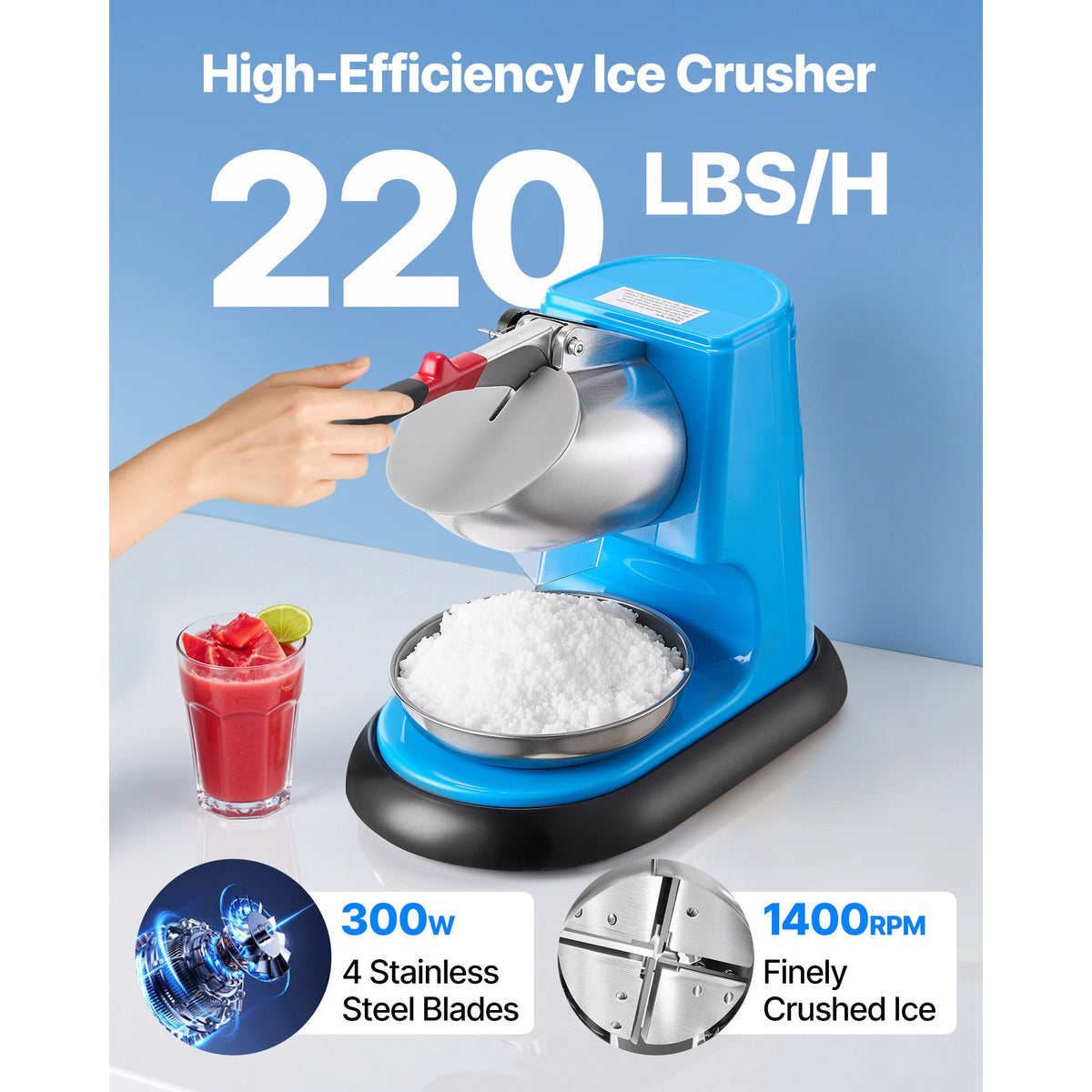 Electric Fine-Snow Ice Crusher with Raised Dispenser
