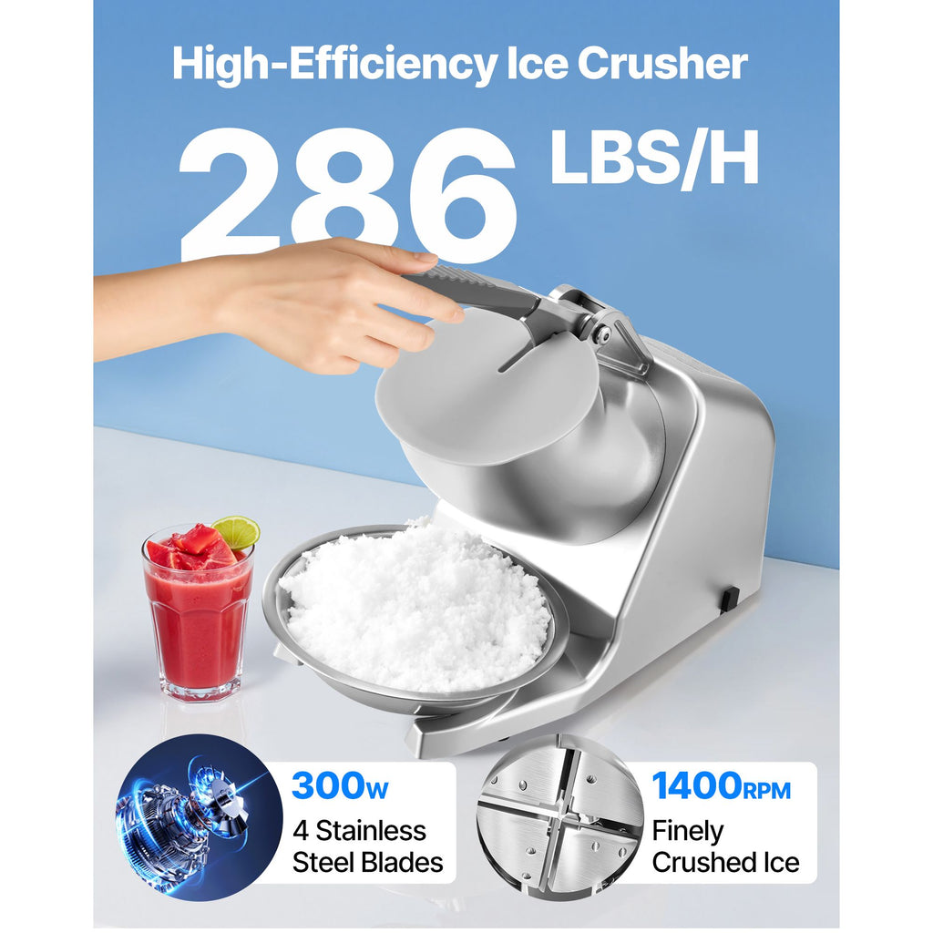 High-Performance Electric Ice Crusher – /hr, 4 Blades, Stainless Steel Snow Cone Maker