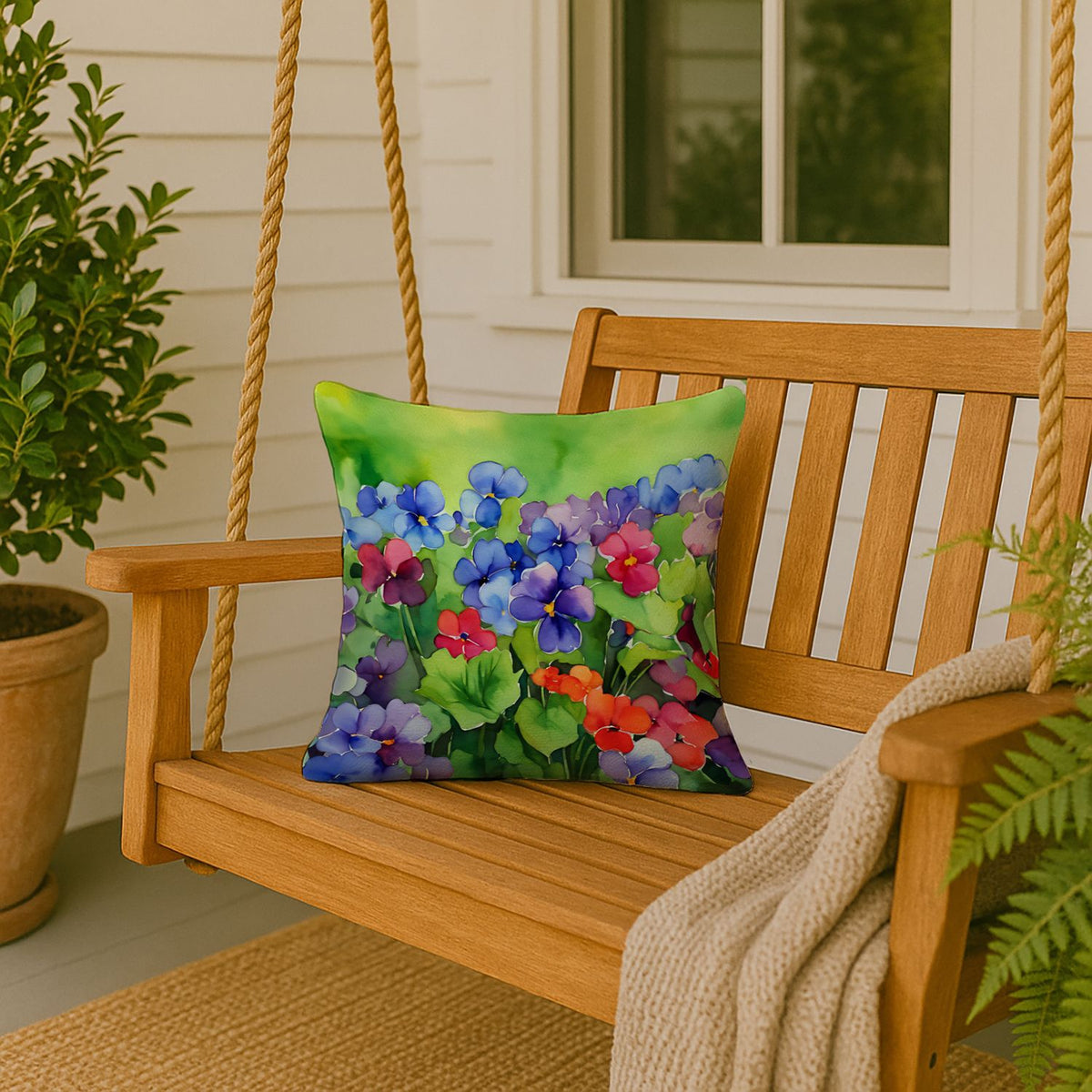 Illinois Violet Watercolor Indoor-Outdoor Throw Pillow