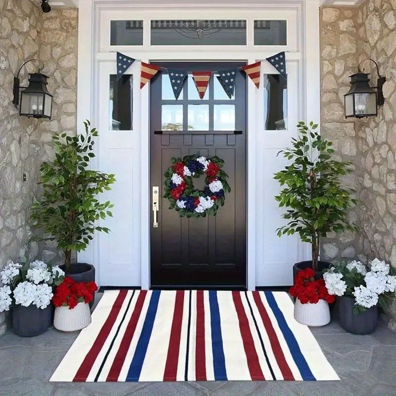 Independence Day Doormat: USA Flag Design Non-Woven Rug with Non-Slip Rubber Backing