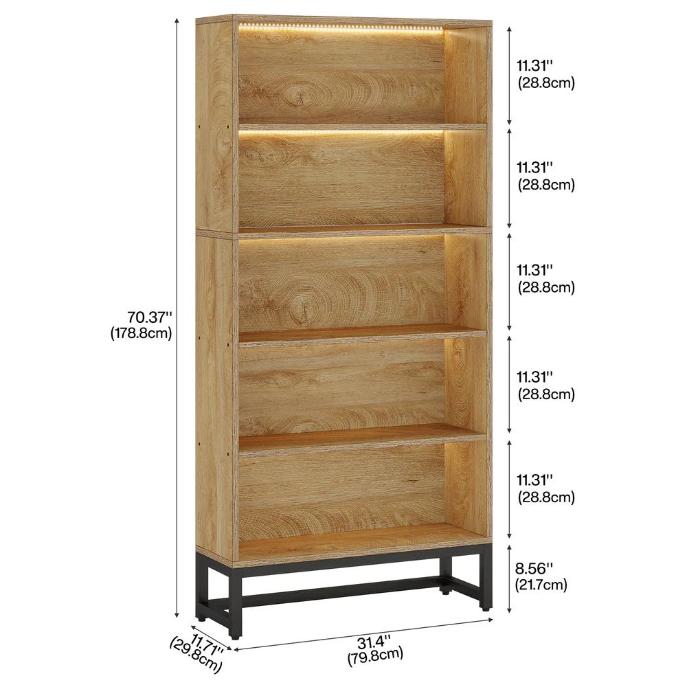 5-Tier LED Bookshelf – practical Display Rack with Adjustable Lighting